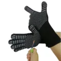 Heat resistant BBQ gloves black silicone knitted anti-scald oven cooking grilling mitts - New Gray Polka Dot, One Size