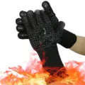 Heat resistant BBQ gloves black knit oven mitts with silicone grip for cooking baking grilling - New Black Flame One Size
