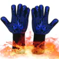 Heat Resistant BBQ Gloves Silicone Non-Slip Oven Mitts for Cooking Grilling Baking Black Blue - New Blue Flame One Size