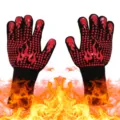 Heat-resistant BBQ grilling gloves with non-slip silicone flame pattern for kitchen cooking. - New Red Flame One Size