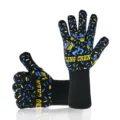 Black heat resistant BBQ grilling gloves with colorful sprinkle pattern and long cuff protection. - LINGCHEN Two-Tone One Size