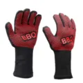 Heat resistant BBQ gloves black and red silicone non-slip grilling baking oven mitts - Red BBQ Style One Size