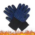 Heat resistant BBQ grill gloves with blue silicone stripes for baking cooking oven - Blue Striped Style One Size