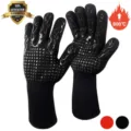 Black heat resistant BBQ gloves with silicone non-slip grips, perfect for grilling and baking. - Black Torch Style One Size