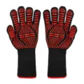 Heat resistant BBQ grilling gloves, black knit oven mitts with red silicone anti slip dots. - Red Equals (===) One Size