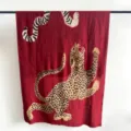 High-quality red scarf with leopard embroidery design, fashionable woman shawl - Red / 88*188cm