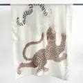 Elegant cream white shawl with artistic leopard illustration for a stylish women look - Off White / 88*188cm