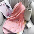 Elegant pink silk scarf featuring a cute dachshund dog pattern, ideal for summer styling. - 65*65 / Pink