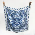 Detailed macro shot of the elegant blue baroque pattern on a white silk-like square scarf. - 65*65 / Blue