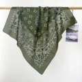 Vue détaillée du bandana en coton à motif cachemire vert olive suspendu à une tige - Vert Armée Paisley
