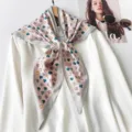 Pink silk neck scarf with colorful pony print and elegant triangular shape - 87*130CM / Pink