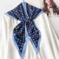 Elegant navy blue triangular silk scarf with colorful horse print for women's fashion styling - 87*130CM / Navy Blue