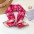 Pink floral cotton summer bandana scarf for women with stylish flower patterns print - 65x65cm / Pink