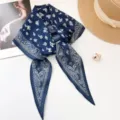 Vintage navy blue paisley cotton hair scarf with retro floral pattern for versatile styling - Navy Blue (YYLXJ28) / 35x120cm