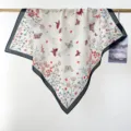 Detail of pastoral style cotton square scarf with butterfly and floral print. - RY-13