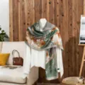 Pañuelo elegante de algodón y lino con flores, chal de protección solar de estilo coreano - Verde / 180x85cm