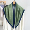 Elegant green paisley print triangle scarf with navy blue border on white blouse accessory - 87*130CM / Green