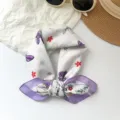 Pastoral floral butterfly print small cotton square scarf and hairband in purple/white - 65x65cm / Purple