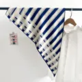 Vintage blue and white striped triangle silk scarf, lightweight summer neck accessory detail - Triangle Scarf (TBSJJ) / 87x130cm / Blue and White Stripes