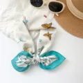 Pastoral style cotton neckerchief with butterfly and flower prints for summer hair styling - 65x65cm / Blue