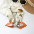 Pastoral style cotton small scarf for women with orange butterfly and floral prints - 65x65cm / Yellow