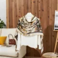 Elegant floral print cotton linen scarf shawl for summer travel and sun protection - Yellow / 180x85cm