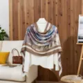 Elegant lightweight floral print cotton linen shawl scarf for summer sun protection - Purple Coffee / 180x85cm