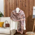 Elegant soft cotton linen scarf with floral abstract pattern for summer beach sun protection - Pink / 180x85cm