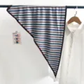 Élégant foulard triangulaire en soie à rayures bleues et brunes style vintage pour l'été - Foulard Triangle (TBSJJ73) / 87x130cm / Fines Rayures Bleues Et Brunes