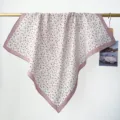 Detail of 100% cotton square scarf with pink paisley and floral pattern on white base - RY-41