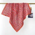 Détail d'un élégant foulard carré vintage en coton rouge et bleu à motif à carreaux. - Rouge Carreaux
