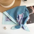 Blauw-witte katoenen vierkante sjaal met klassieke paisley- en pied-de-poule-patronen - Blauw (MBFJ25) / 65*65cm