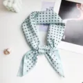 Elegant mint blue silk scarf with brown polka dots for women's hair or neck decor. - 65*65cm / Lake Blue