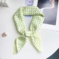 Sweet pale yellow square scarf with blue polka dots for hair or neck - 65*65cm / Yellow