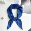 Blue and white polka dot silk-like square scarf tied in an elegant bow decoration - 65*65cm / Sapphire Blue