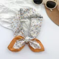 Retro paisley floral 100% cotton neck scarf bandana with mustard yellow trim border - MBFJ03 / 65x65cm / Khaki
