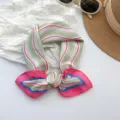 Vintage green and pink striped 100% cotton small square scarf headscarf for women - MBFJ06 / 65x65cm / Pink