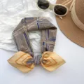 Vintage 100% cotton small square scarf with blue geometric spiral pattern on beige base. - MBFJ08 / 65x65cm / Yellow Blue