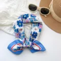 Vintage floral cotton scarf in light blue featuring retro artistic bow-tie fold design - Vintage Floral Style (MBFJ09) / 65x65cm / Blue