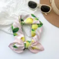 Premium 100% cotton square neck scarf featuring pink stripes and vibrant lemon print - Lemon Print Style (MBFJ12) / 65x65cm / Pink