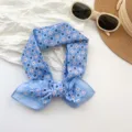 Light blue floral print 100% cotton square neck scarf in retro Korean style necktie - MBFJ15 / 65x65cm / Blue