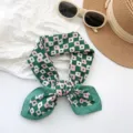 Vintage green and pink checkered floral 100% cotton square neck scarf for women - MBFJ18 / 65x65cm / Green