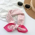 Pink polka dot cotton square scarf with bow patterns for retro spring style - Pink Bow Polka Dot (MBFJ21) / 65x65cm / Pink