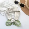 Retro 100% cotton square scarf with green polka dots and bow knot design for women - Green Bow Polka Dot (MBFJ21) / 65x65cm / Green