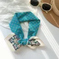 Retro teal cotton small square scarf featuring geometric and floral patterns for women - Geometric Paisley (MBFJ23) / 65x65cm / Blue