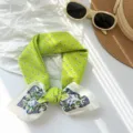Retro lime green 100% cotton small square scarf featuring vintage floral pattern - Bright Green Geometric Floral (MBFJ23) / 65x65cm / Green
