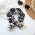 Vintage paisley and houndstooth 100% cotton square neck scarf in black and beige - MBFJ25 Style / 65x65cm / Black