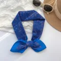 Retro vintage blue floral 100% cotton square scarf for hair or neck fashion accessory - MBFJ26 Style / 65x65cm / Sapphire Blue