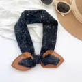 Vintage 100% cotton black bandana scarf with white floral print and a brown trim - MBFJ26 Style / 65x65cm / Black
