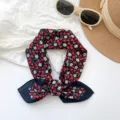 Vintage dark blue cotton square scarf with red and white floral print for neck or hair styling - MBFJ27 Style / 65x65cm / Black